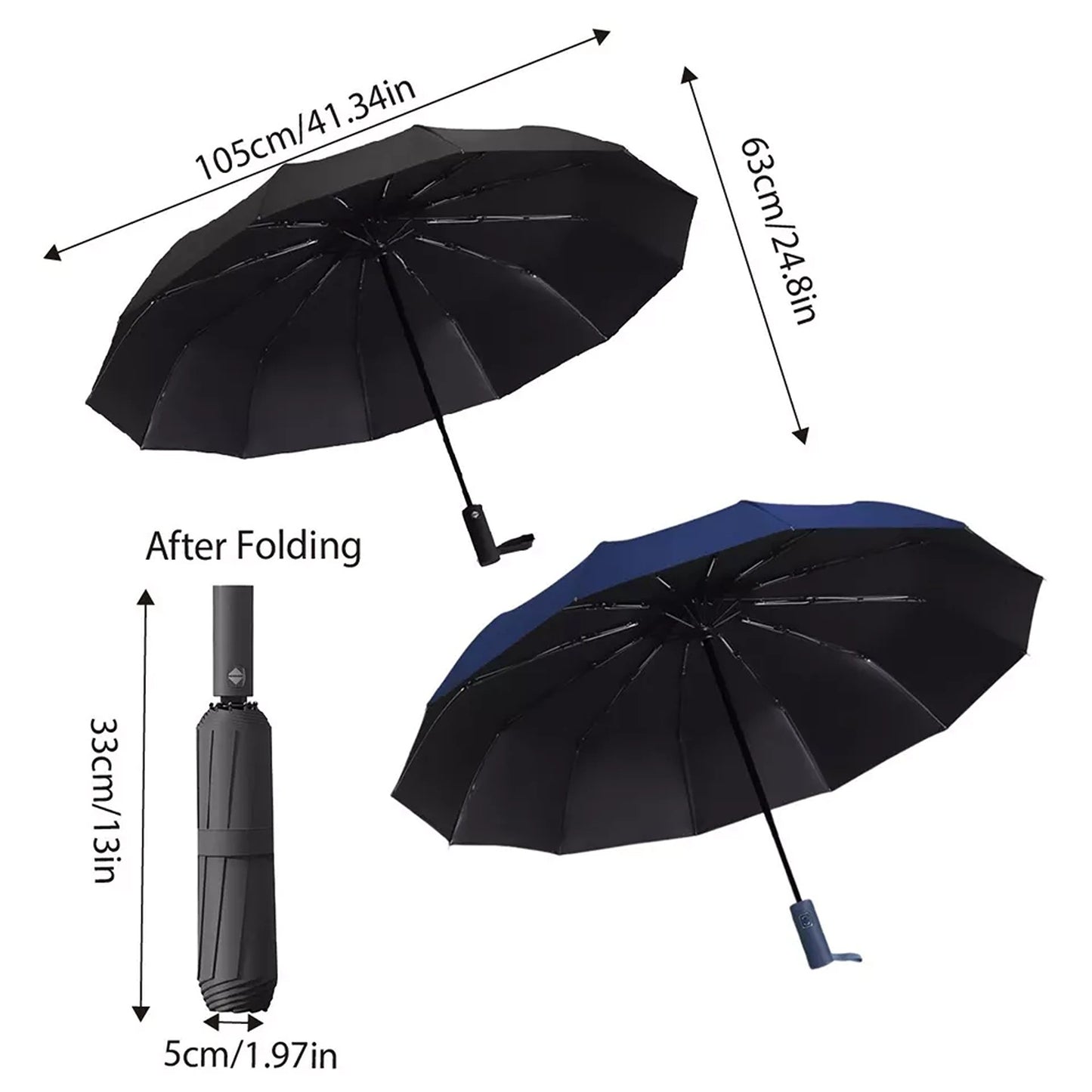 Automatic Folding Umbrella Auto Open Close Travel Windproof Anti-UV with 12 Ribs