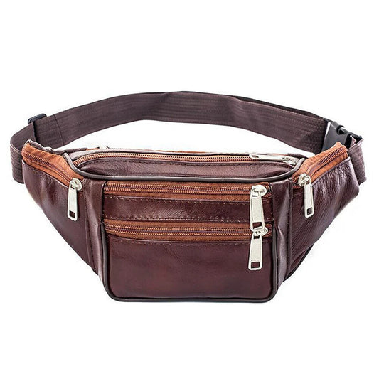 Brown Genuine Leather Bum Bag Fanny Pack Travel Waist Belt Wallet