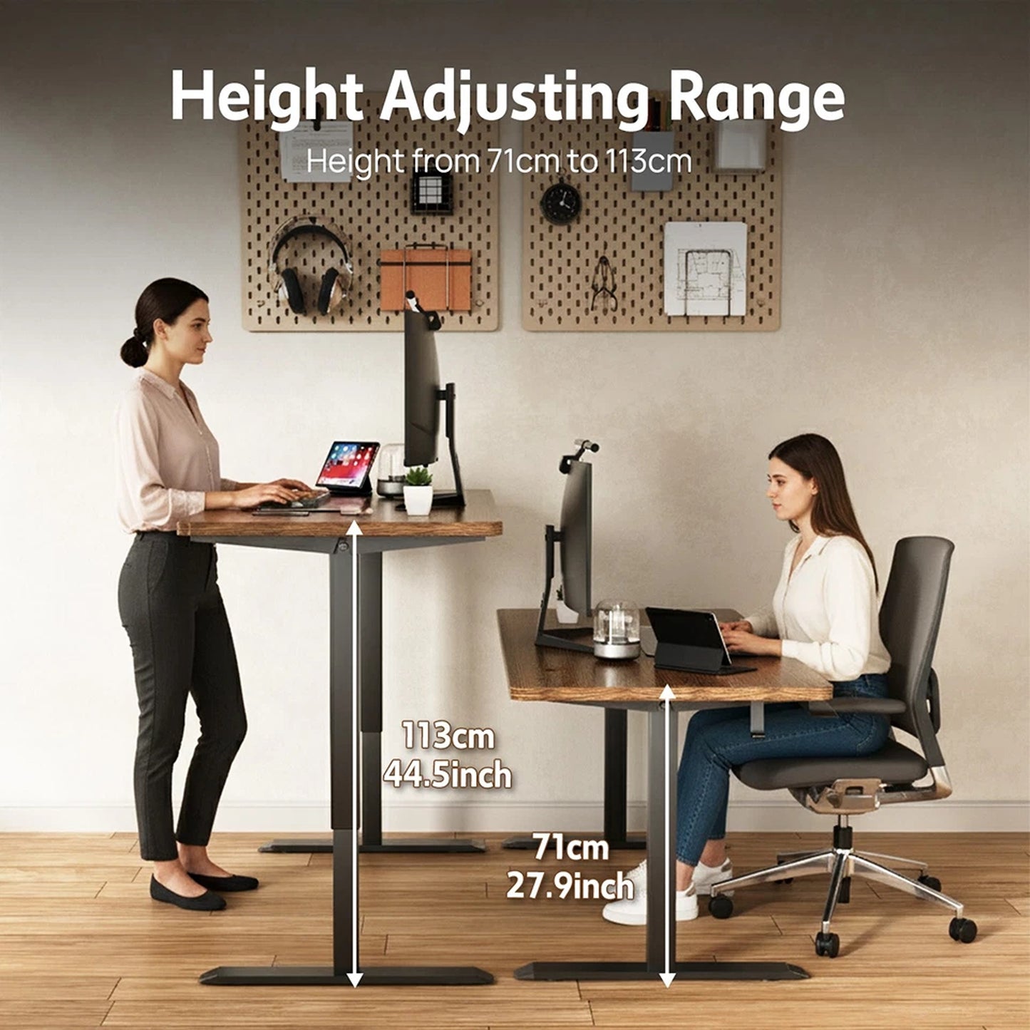 Khaki Motorised Standing Work Desk for Home Office 120cm
