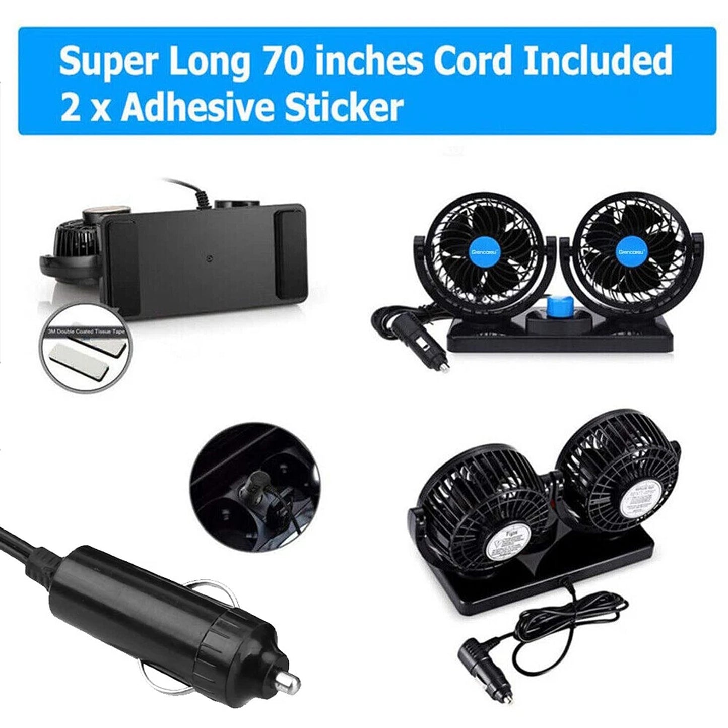 Mini 12V Car Air Cooler Dual Head Fan For Car Truck Van