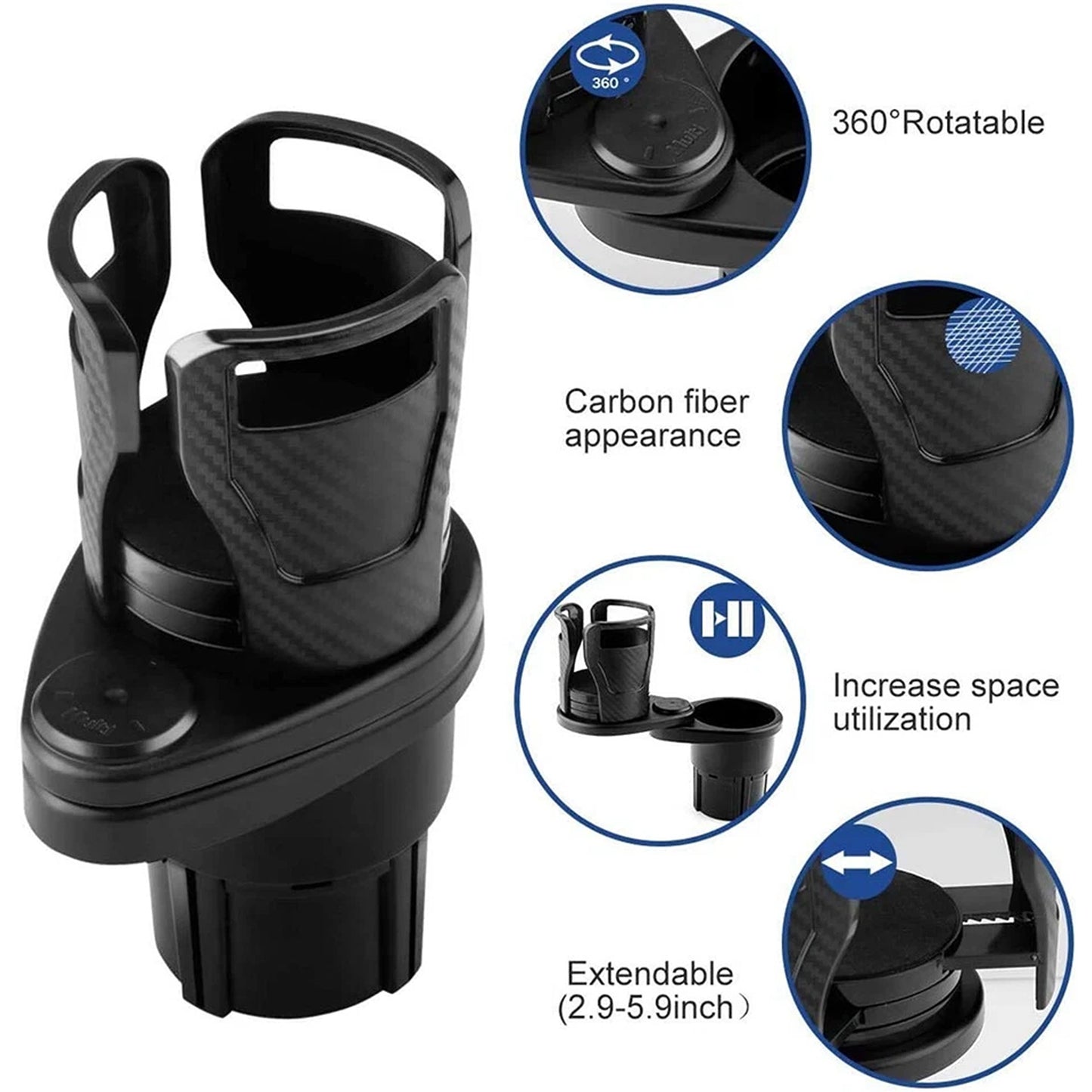 Adjustable 2 in 1 Car Cup Holder Expander with Storage