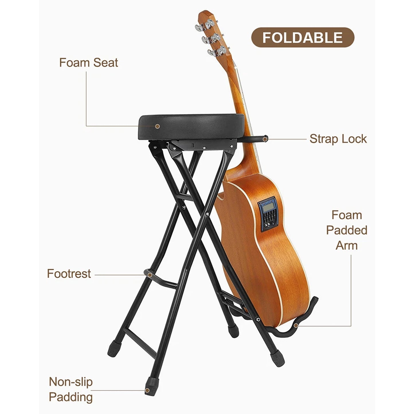 Adjustable Guitar Stool with Built In Guitar Stand