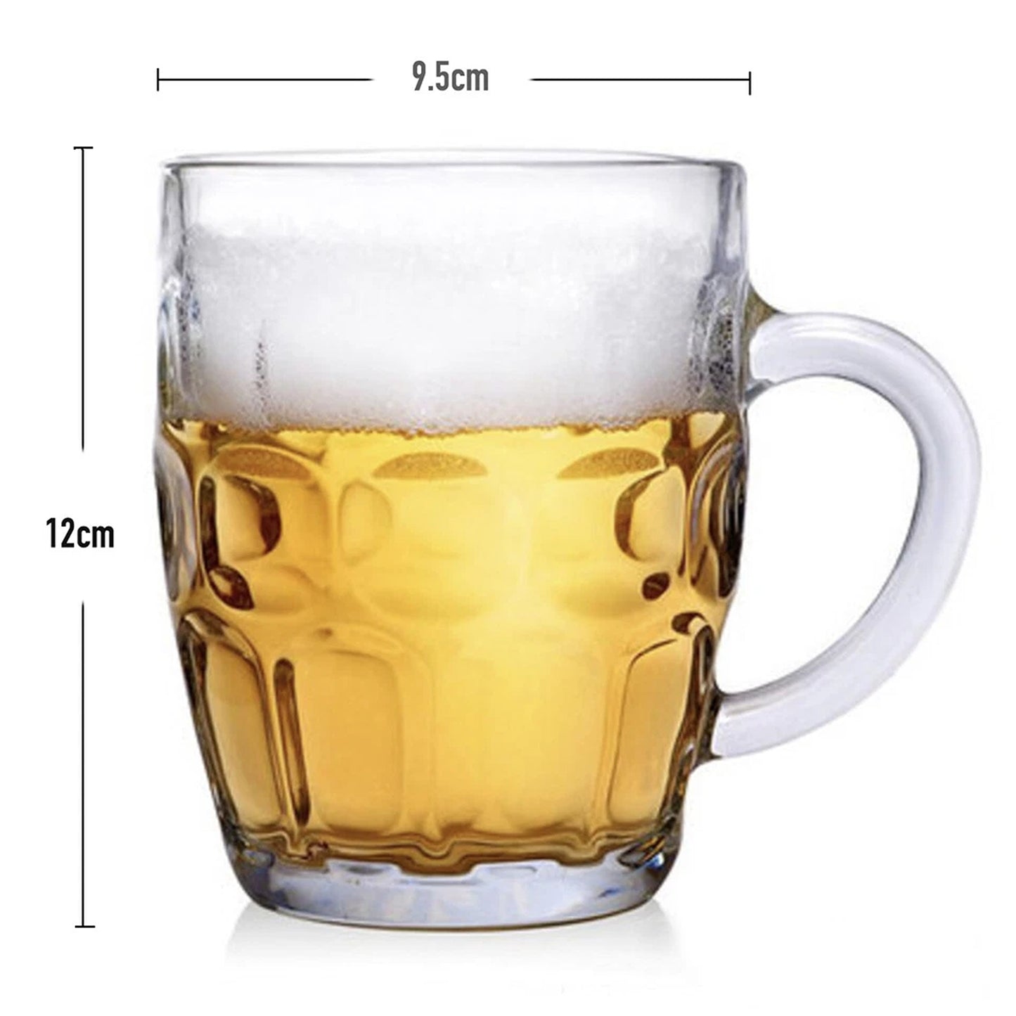 6 Piece 560ml Dimple Beer Mugs with Glass Handles