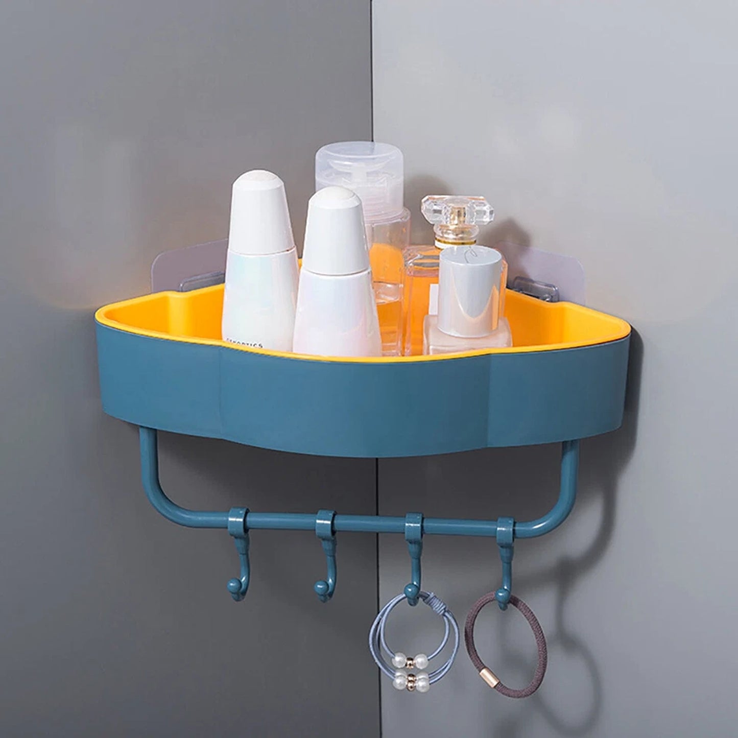 1x Kitchen Bathroom Corner Shower Suction Shelf Wall Storage Caddy Rack Basket