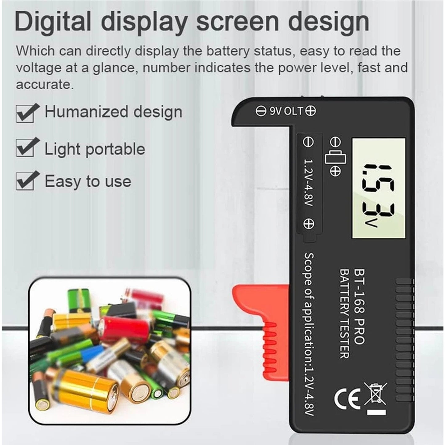 Universal Digital LCD Battery Tester For AA AAA C D 9V Button Cell