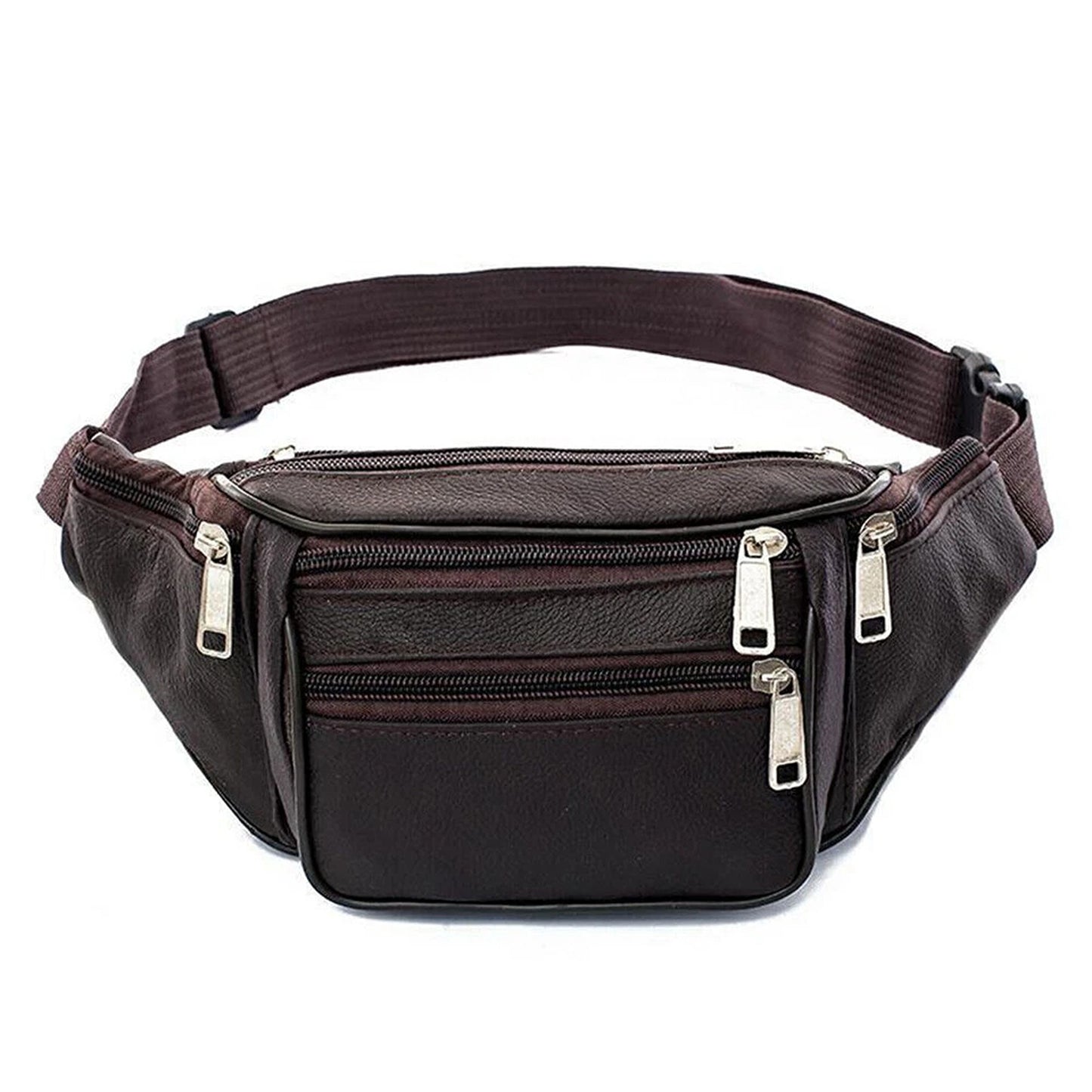 Coffee Genuine Leather Bum Bag Fanny Pack Travel Waist Belt Wallet