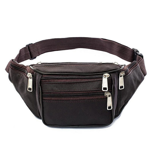 Coffee Genuine Leather Bum Bag Fanny Pack Travel Waist Belt Wallet