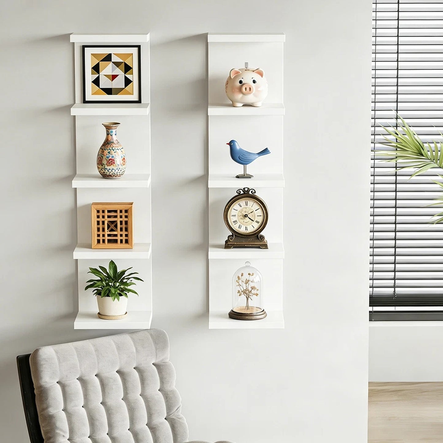 White 5 Tier Floating Wall Shelf Unit for Storage and Display