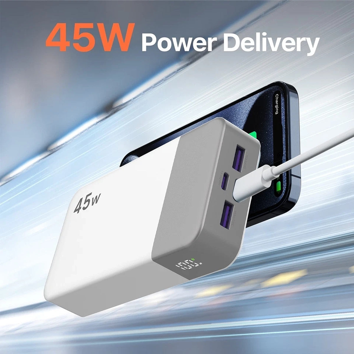 20000mAh 45W Fast Charging Power Bank Portable Battery Backup for Phones - White