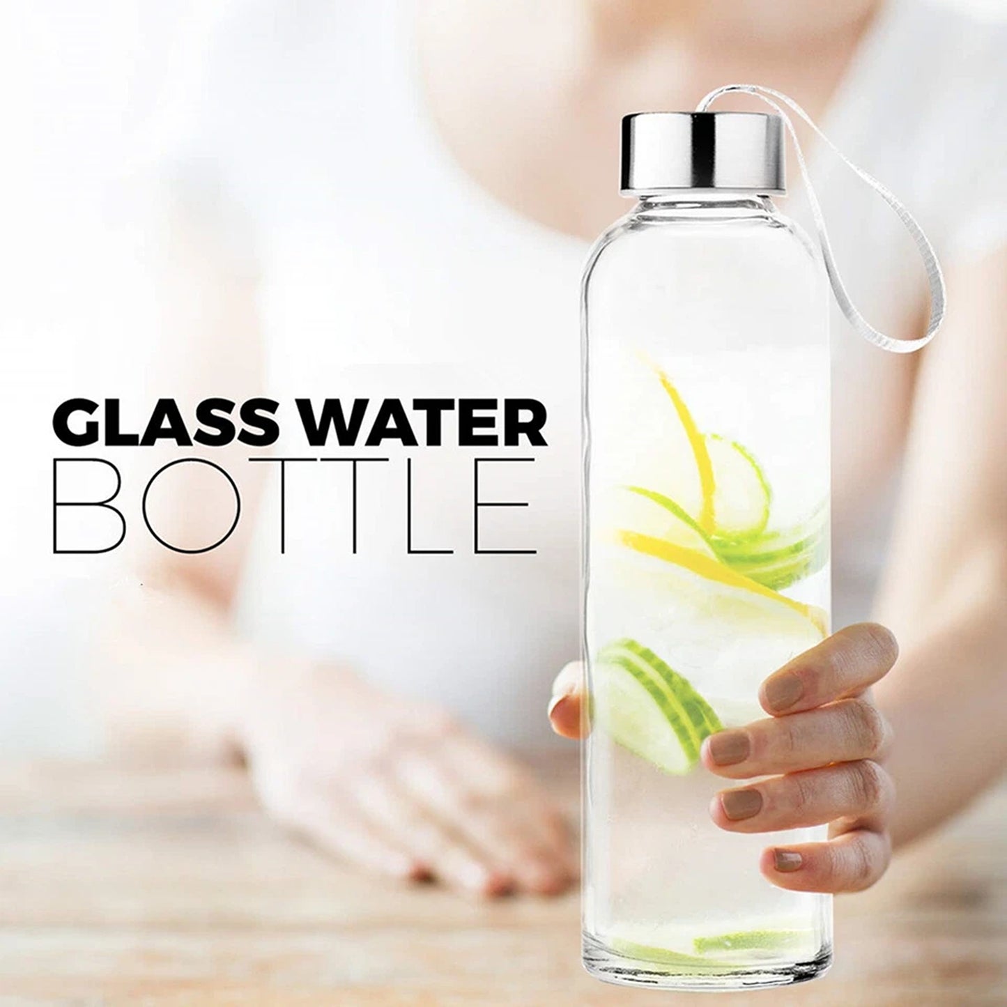 6 Piece 500ml Glass Water Bottles with Ribbon Handles