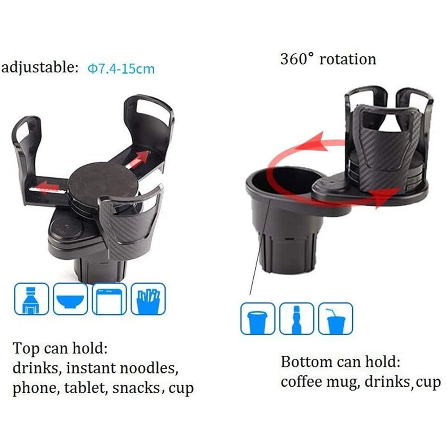 Adjustable 2 in 1 Car Cup Holder Expander with Storage