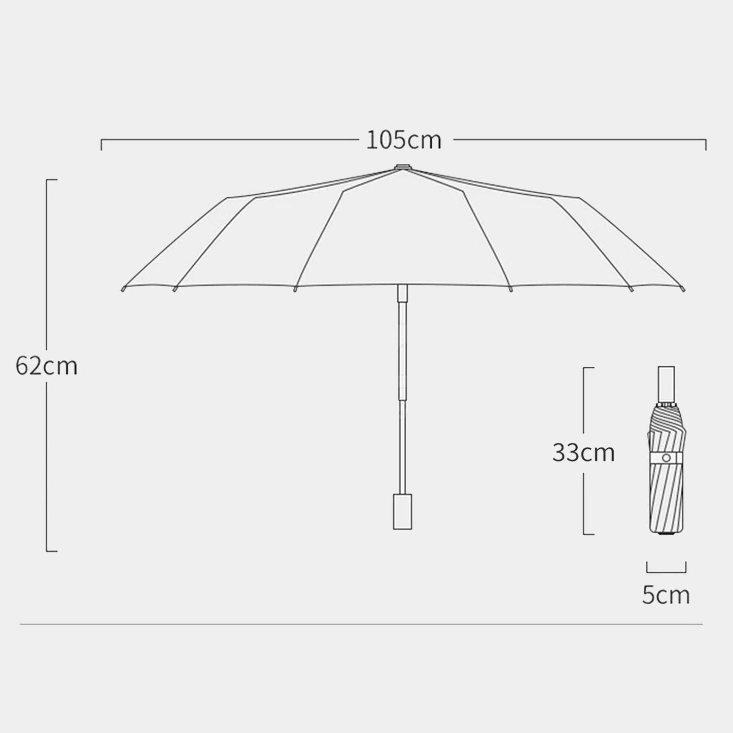 Black Automatic Open Folding Umbrella with 12 Ribs