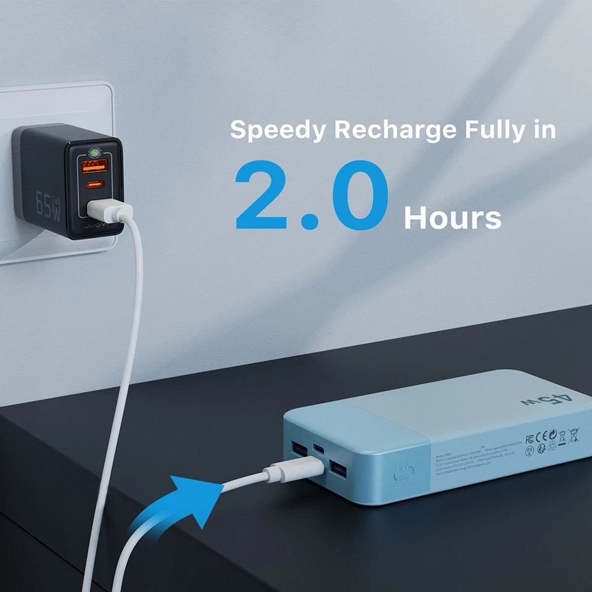 20000mAh Portable Power Bank 45W Fast Charger for Mobile Phones - Blue