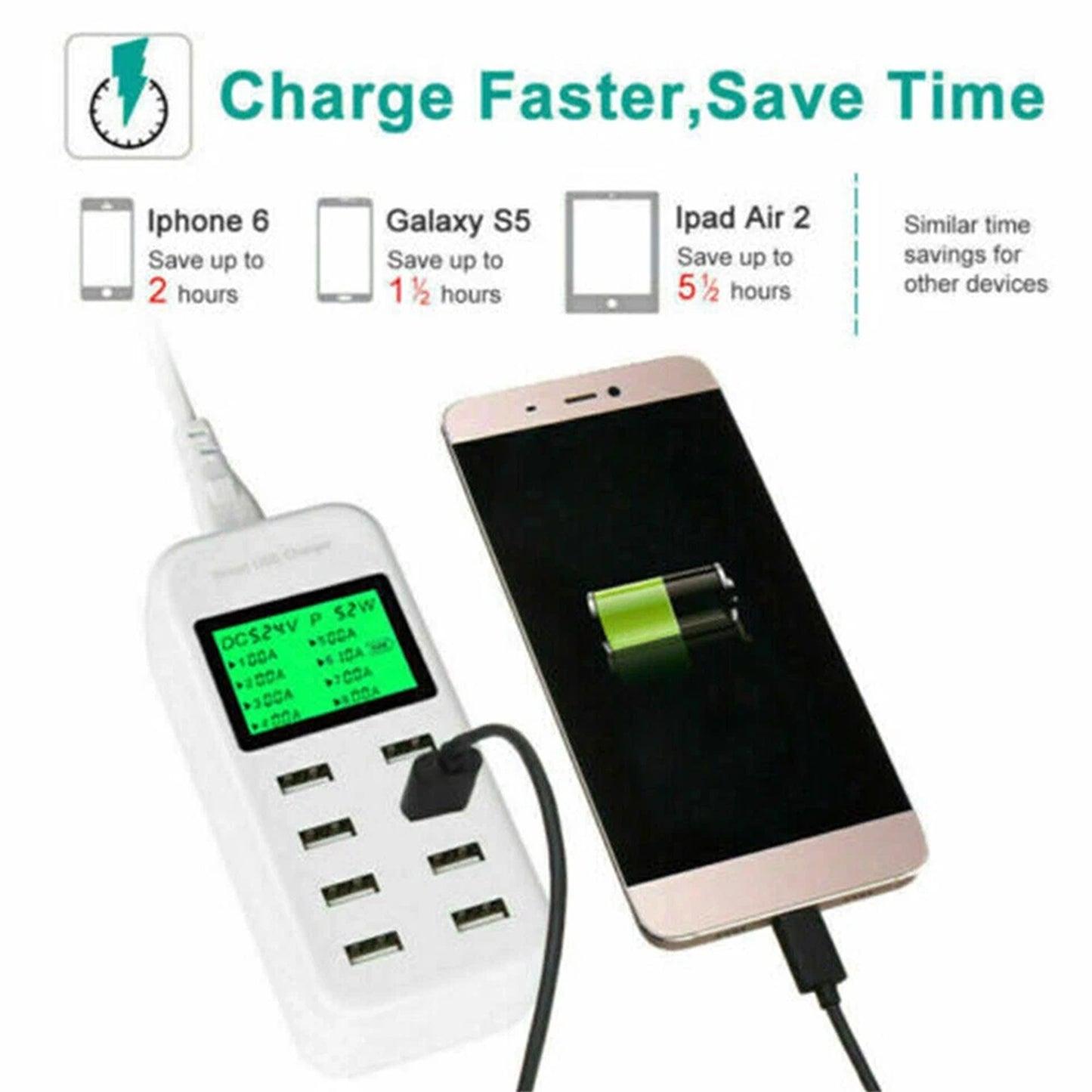 8 Port USB Charging Hub Station Multi Device Charger Dock