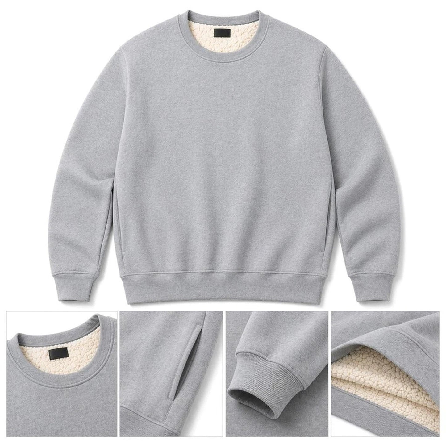 Grey Unisex Sherpa Fleece Lined Crewneck Sweatshirt