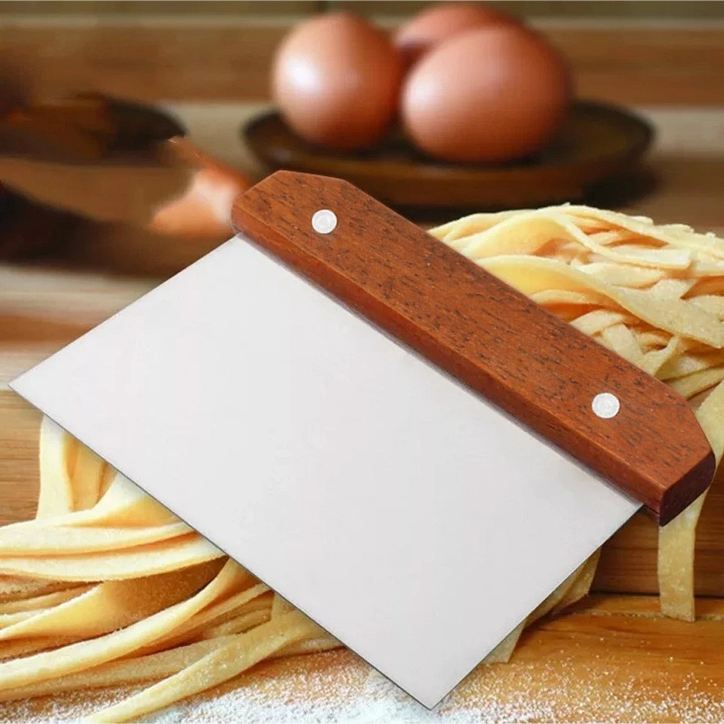 Stainless Steel Dough Scraper with Wooden Handle