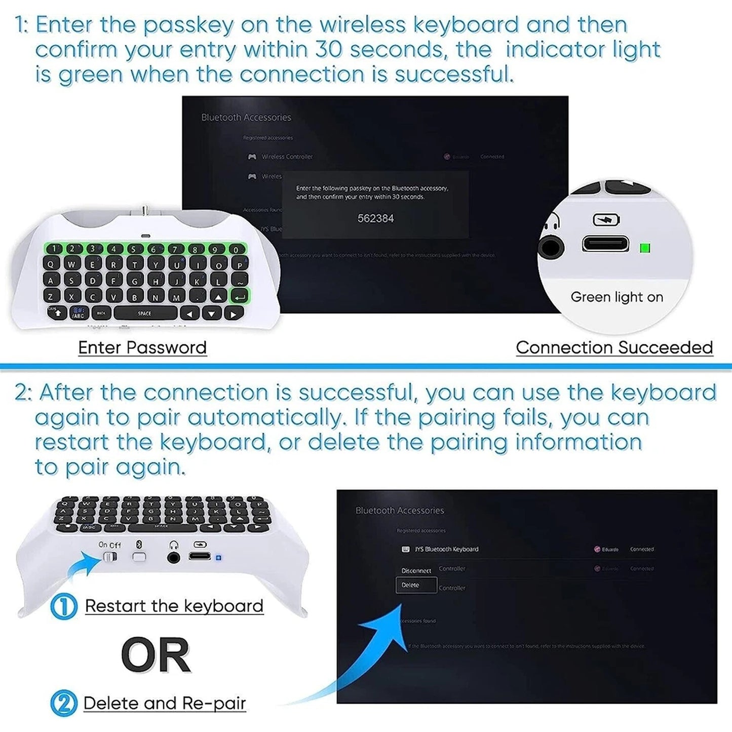 Bluetooth Chat Keyboard Compatible with PS5 Controller