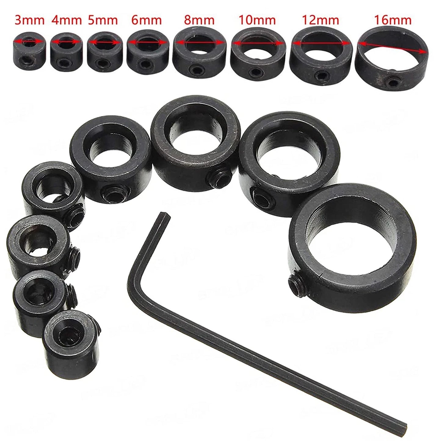 9 Piece Drill Bit Stop Collar Set with Positioning Rings