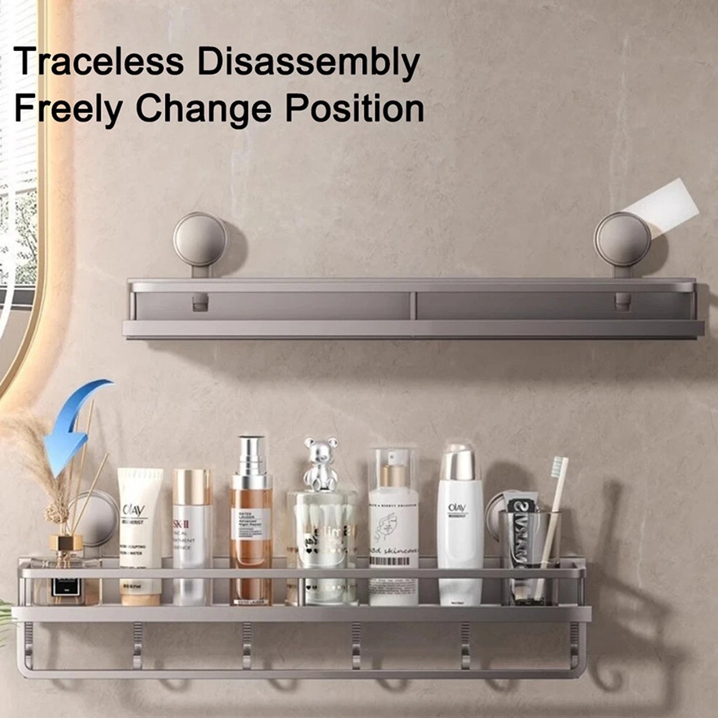 Aluminum Wall Rack Suction Cup Shower Caddy Bathroom Shelf Organiser