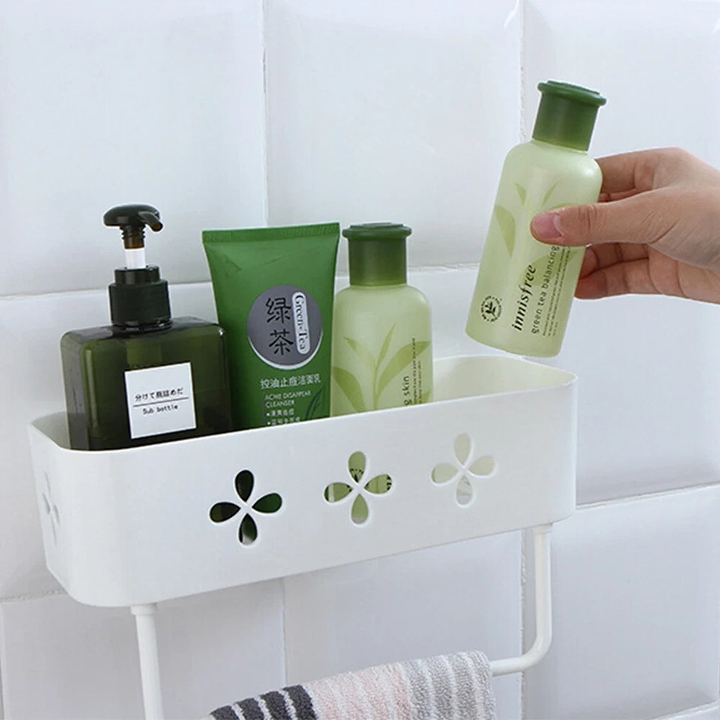 Shower Suction Shelf Bathroom Corner Storage Basket Kitchen Caddy Rack Tidy