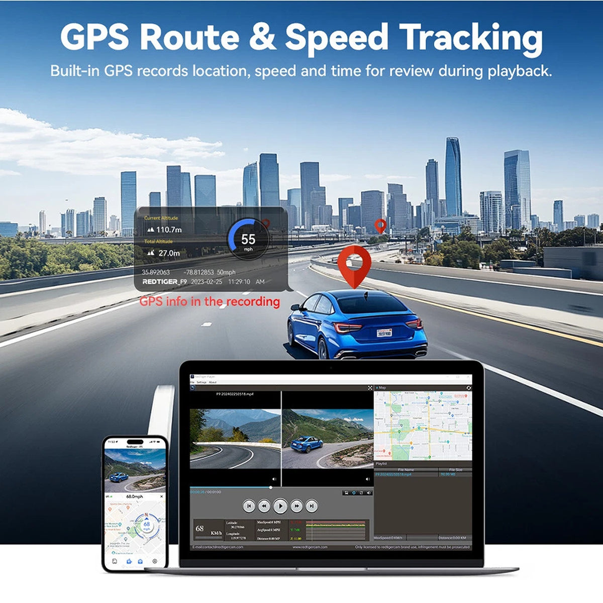 Dual Lens Dash Cam with 4K Video WiFi GPS and G Sensor