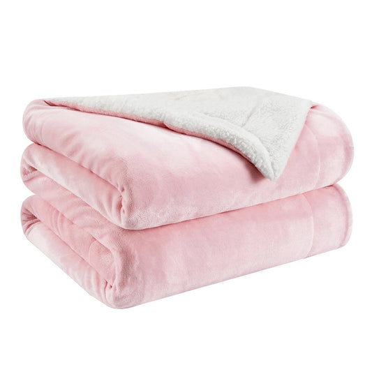 Sherpa Flannel Fleece Blanket Soft Warm Cozy Throw for Bed Sofa Couch - Pink