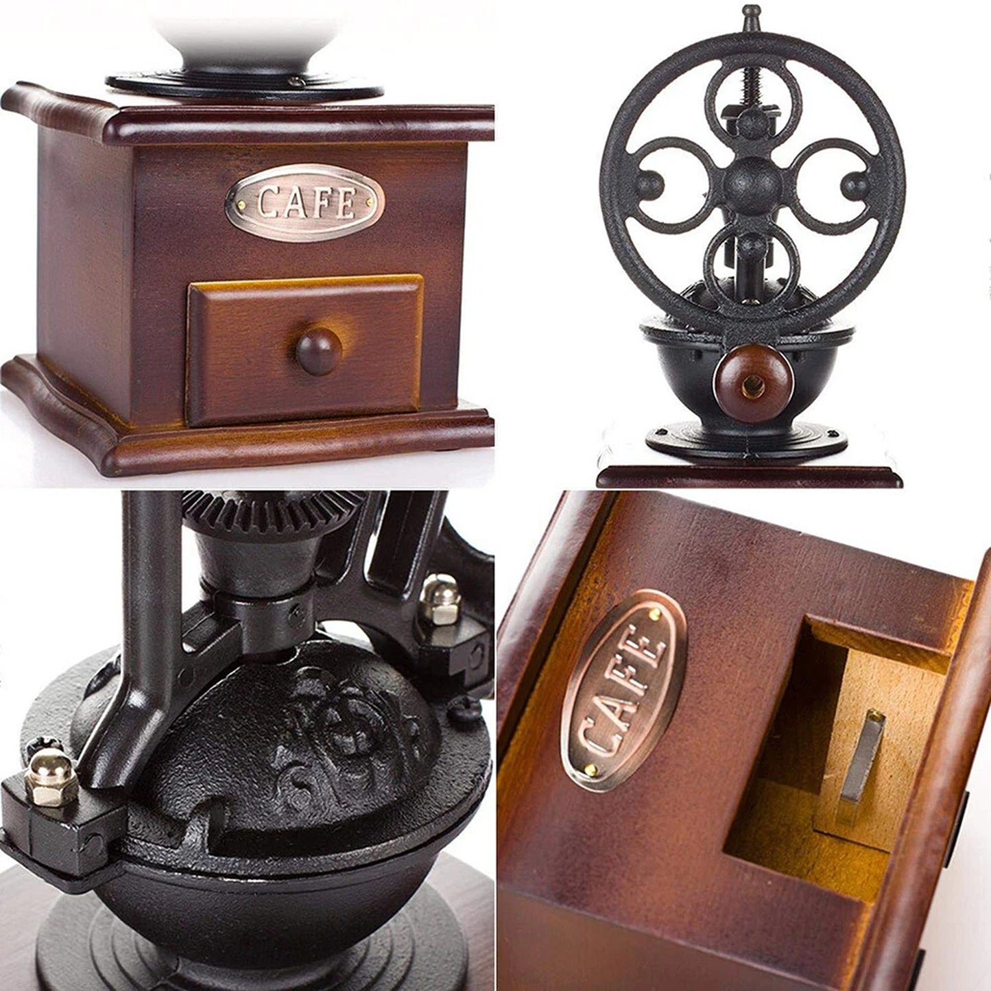 Manual Wooden Coffee Grinder with Cast Iron Burr