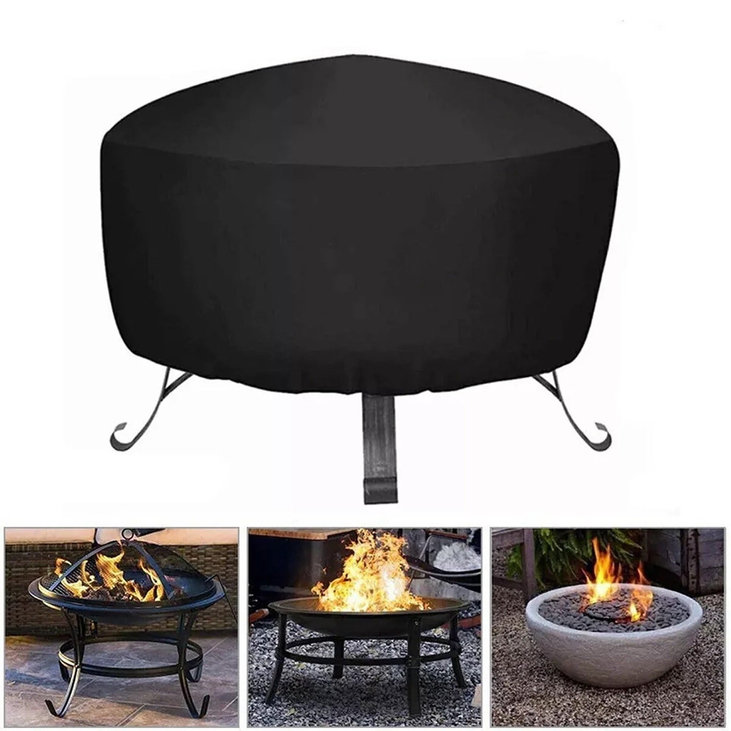 Outdoor Round Fire Pit Cover Waterproof Garden BBQ Grill Protector
