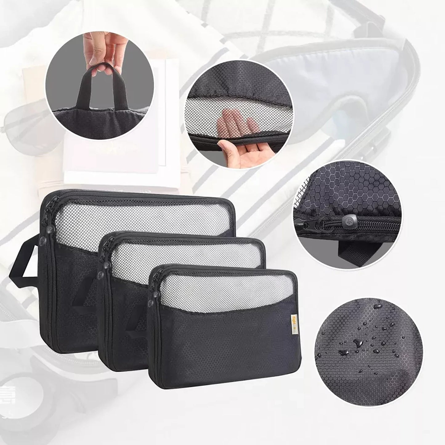 3x Bags Organiser Suitcases Packing Cubes Travel Storage Luggage