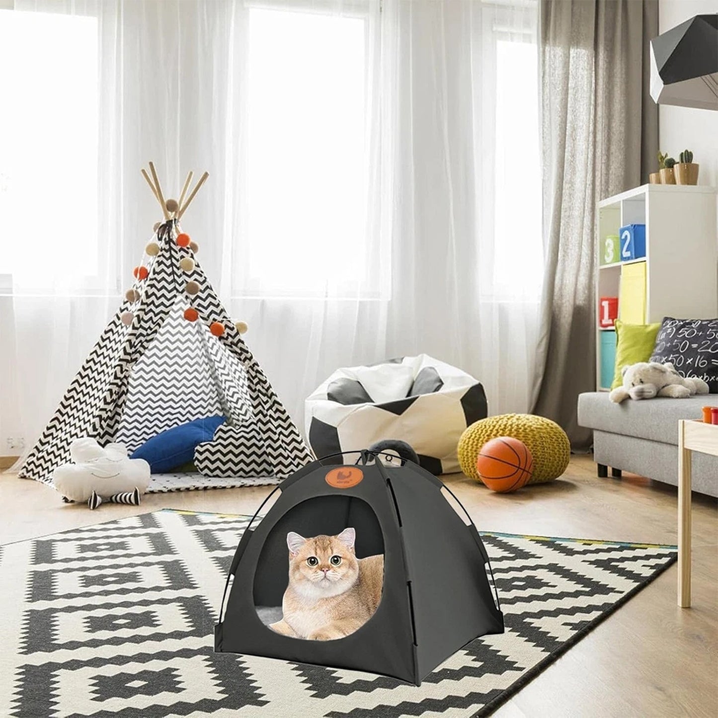 Grey Folding Pet Tent House Warm Bed for Cats and Puppies