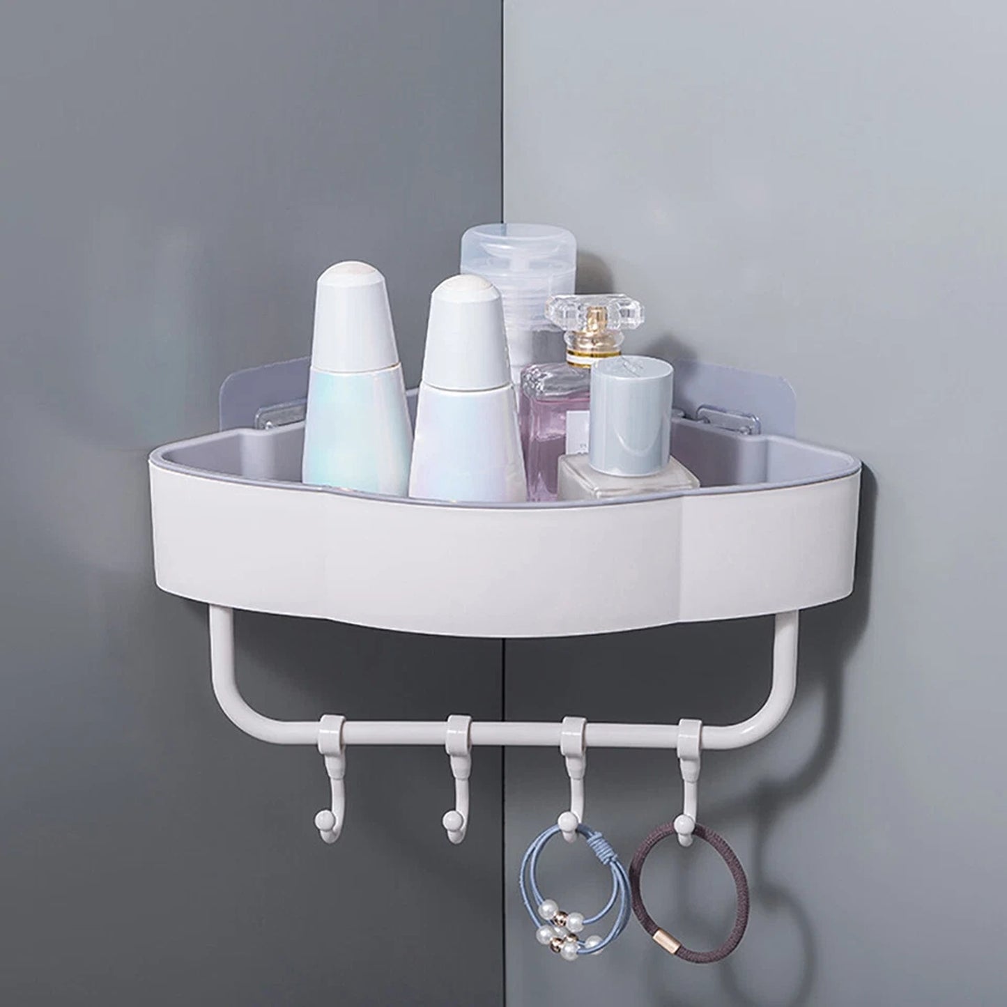 1x Kitchen Bathroom Corner Shower Suction Shelf Wall Storage Caddy Rack Basket