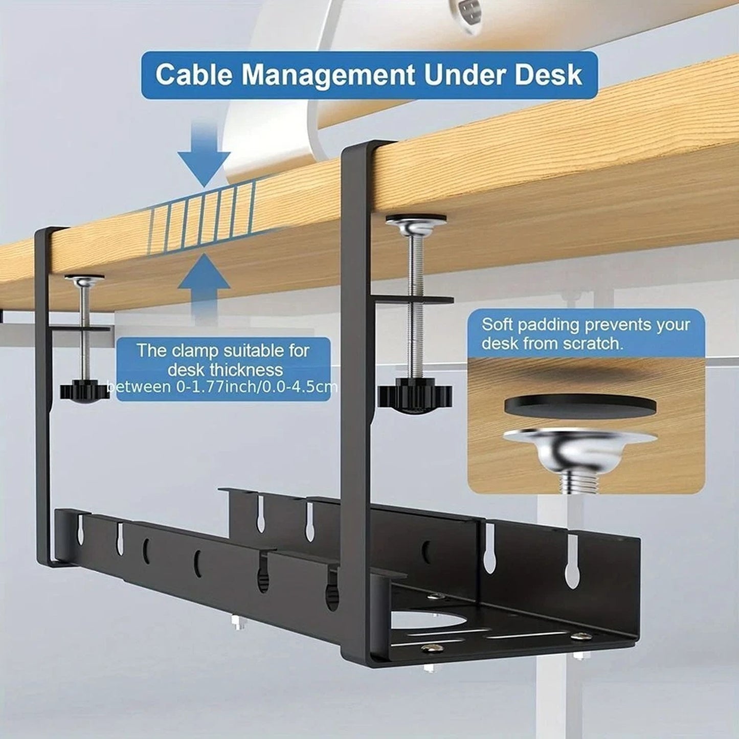 Black Cable Management Basket Tray For Desk Wire Storage Organizer