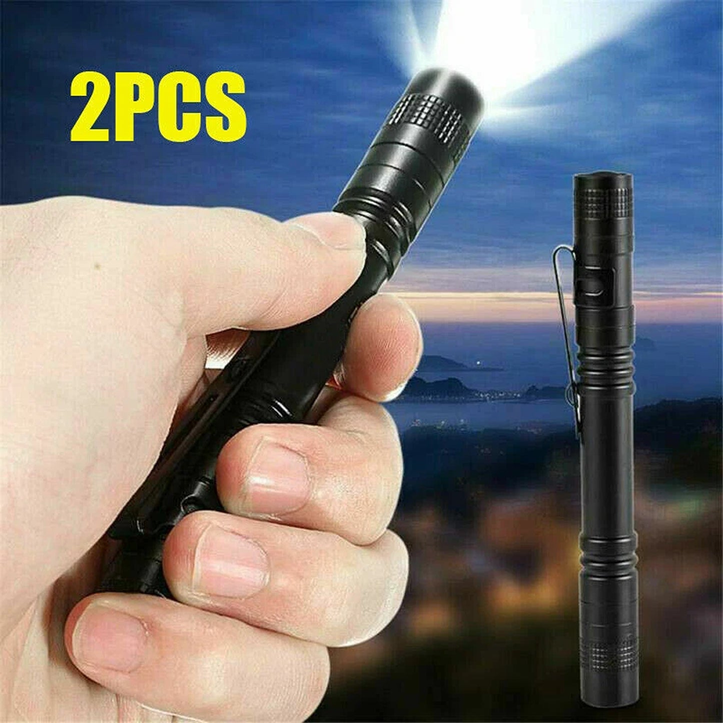 2Pcs Mini LED Pen Light Small Portable Flashlight Torch