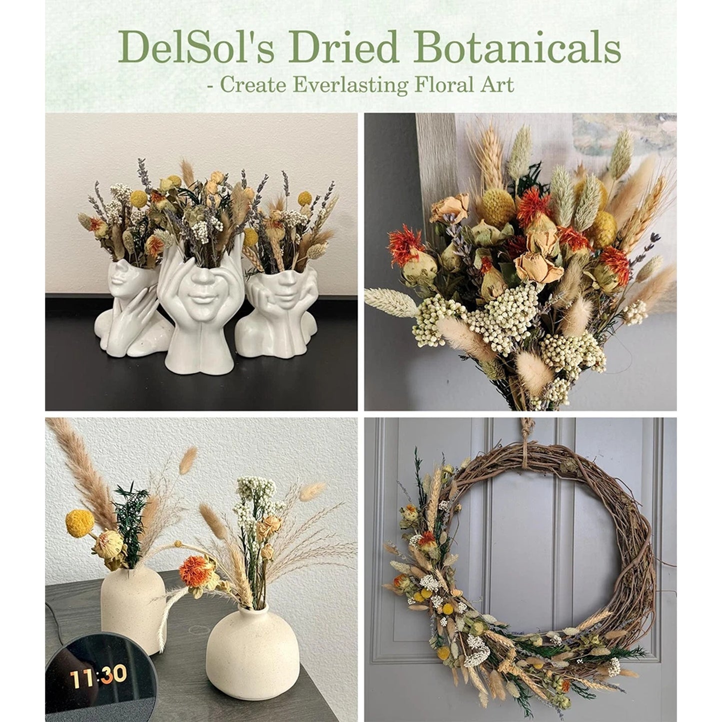 Natural Dried Flower Bouquet with Stems for Home Decor