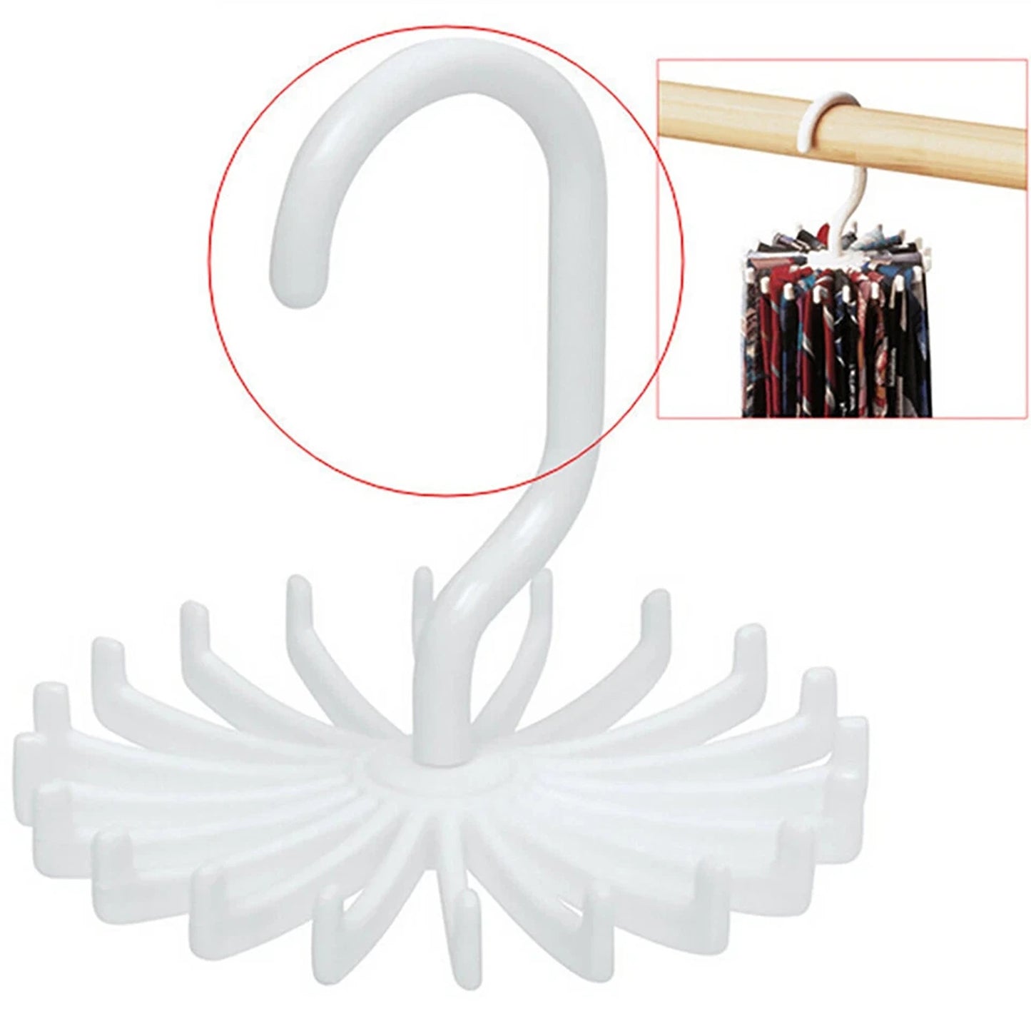 Clothes Scarf Rack Rotating Hanger Stand Storage - White