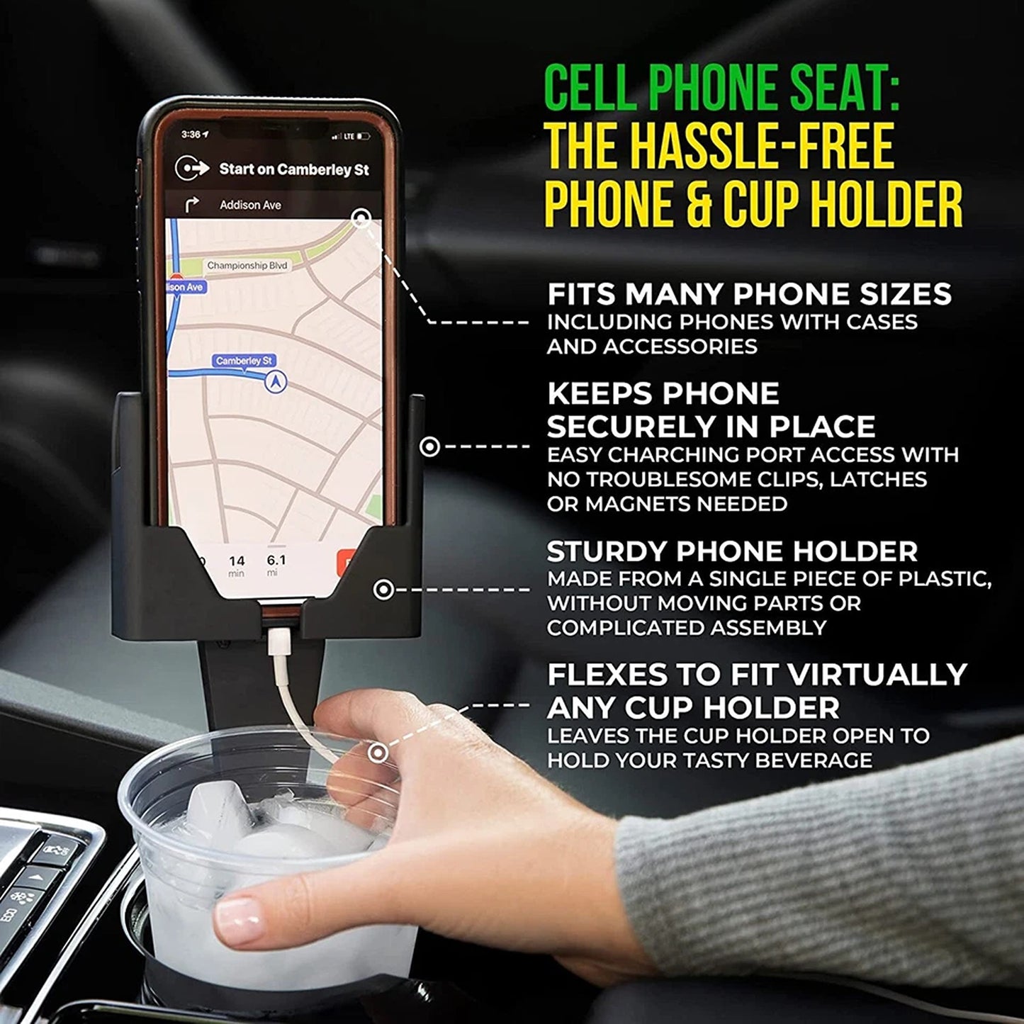 2 in 1 Adjustable Car Cup Holder Phone Stand