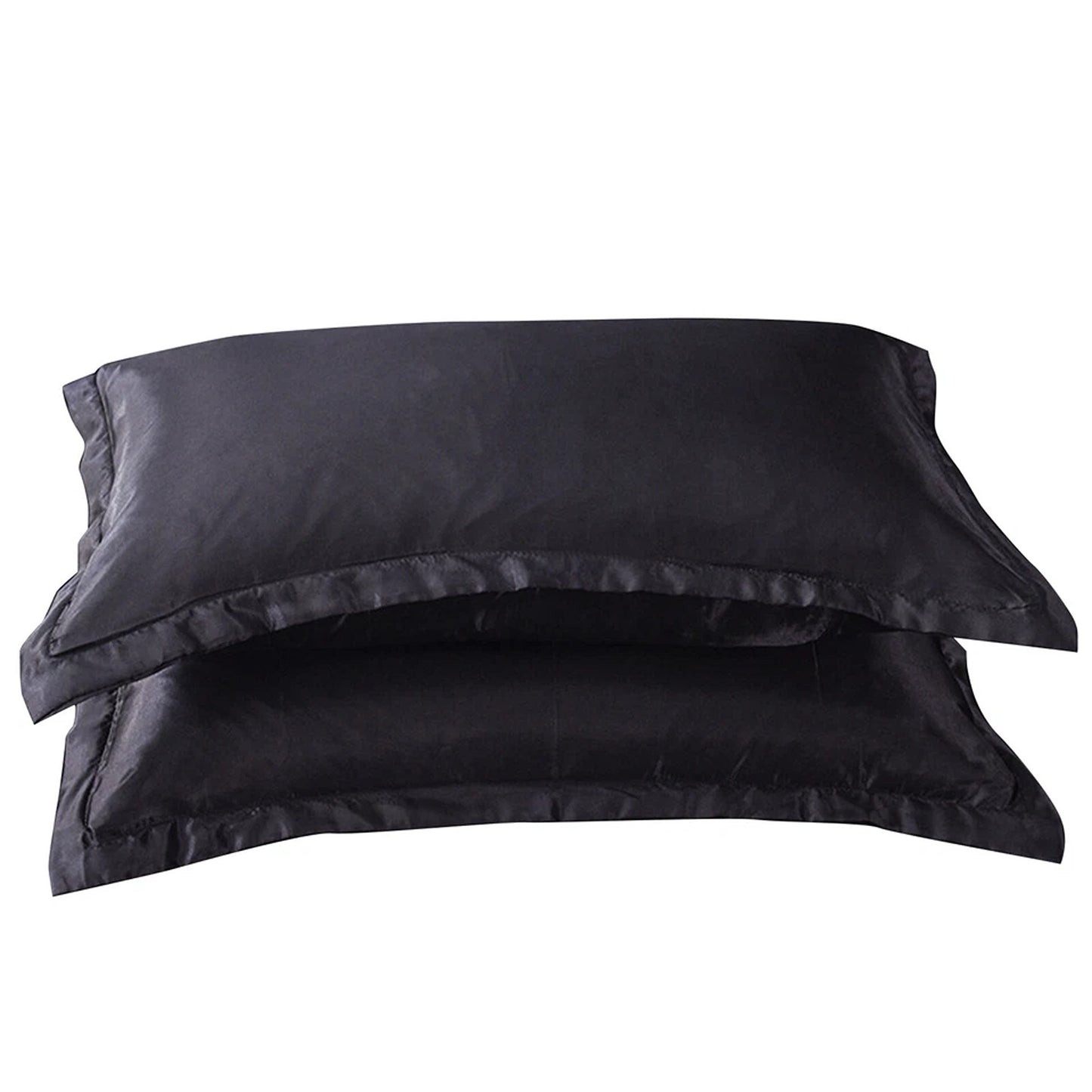 Black Silk Satin Pillowcase Set Standard Size 2 Pieces