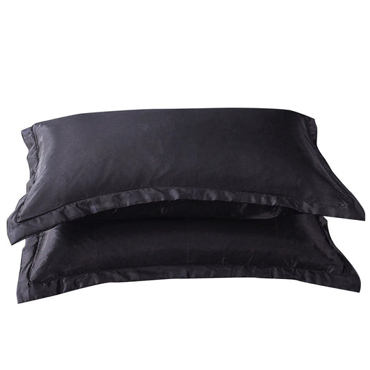 Black Silk Satin Pillowcase Set Standard Size 2 Pieces