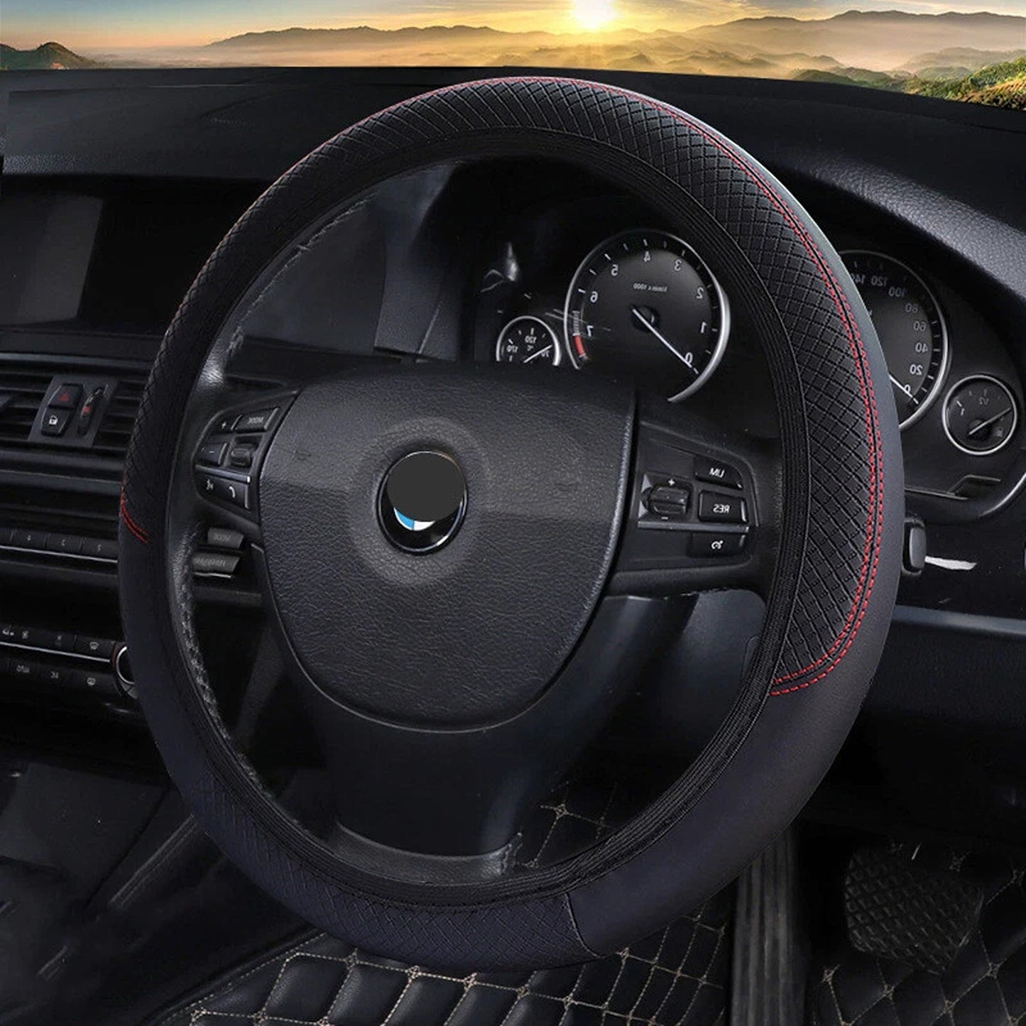 Anti Slip PU Leather Steering Wheel Cover 15 Inch