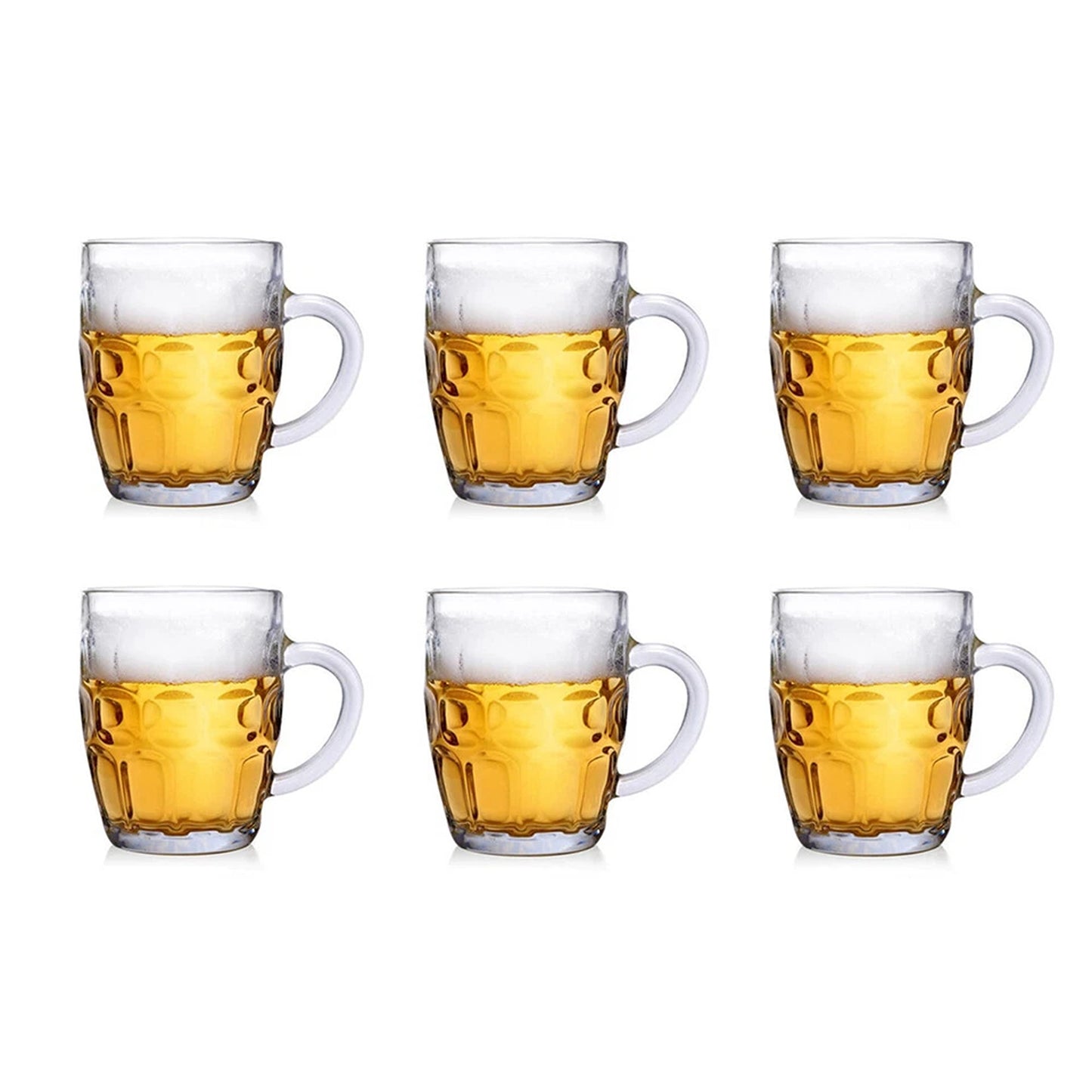 6 Piece 560ml Dimple Beer Mugs with Glass Handles