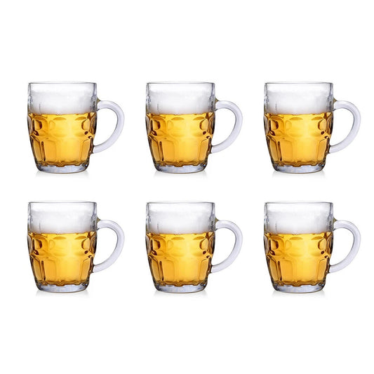 6 Piece 560ml Dimple Beer Mugs with Glass Handles