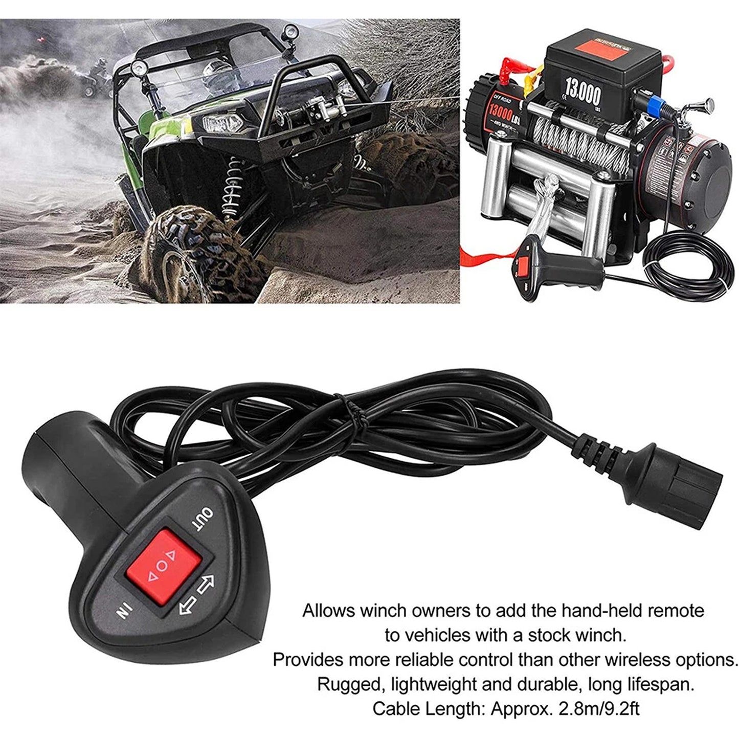 Universal Vehicle Electric Winch Controller with 1.4m Cable