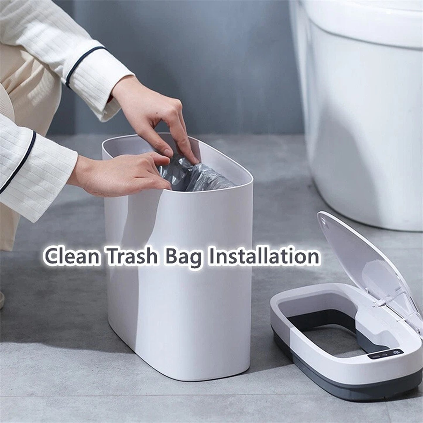 White Touchless Smart Trash Can with Rechargeable Battery