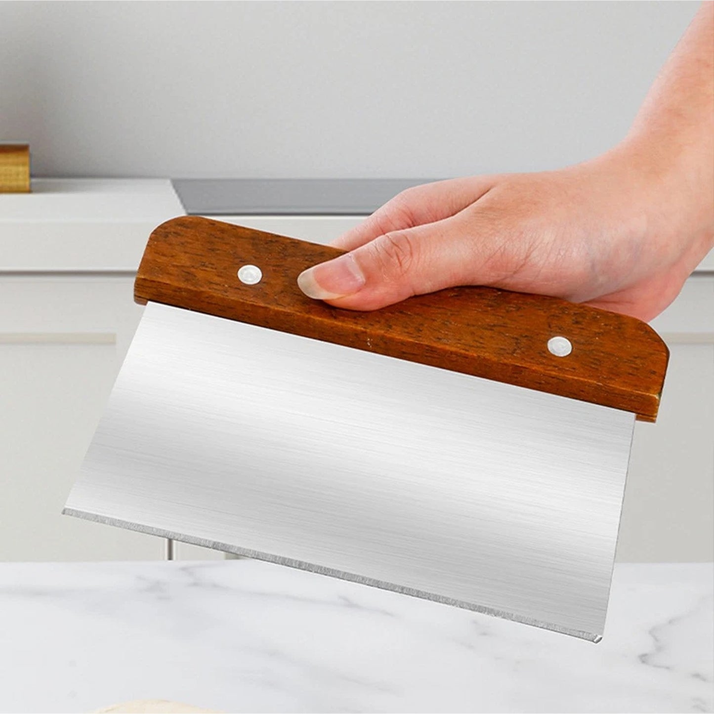 Stainless Steel Dough Scraper with Wooden Handle