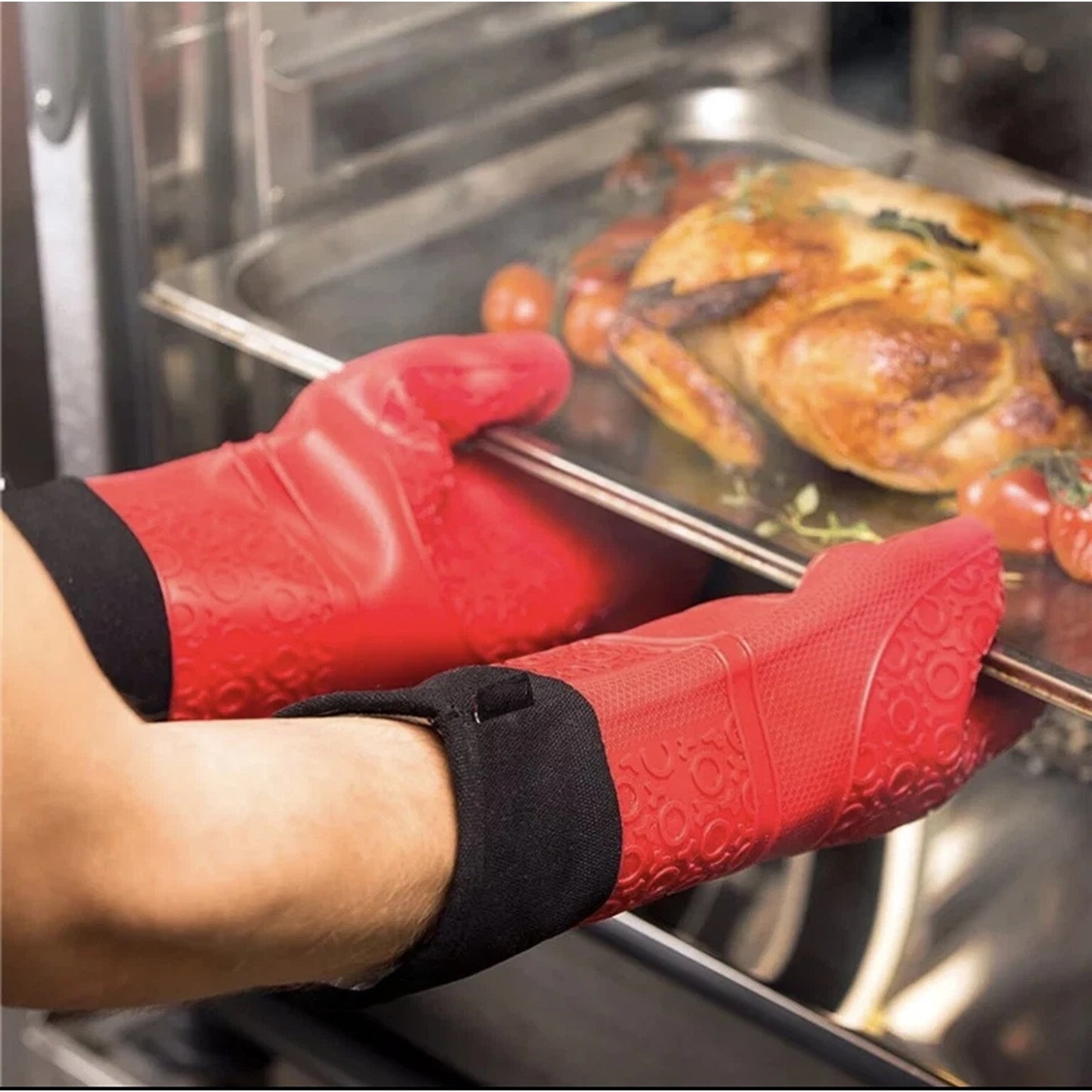Blue Long Silicone Oven Mitt Heat Resistant Kitchen Glove