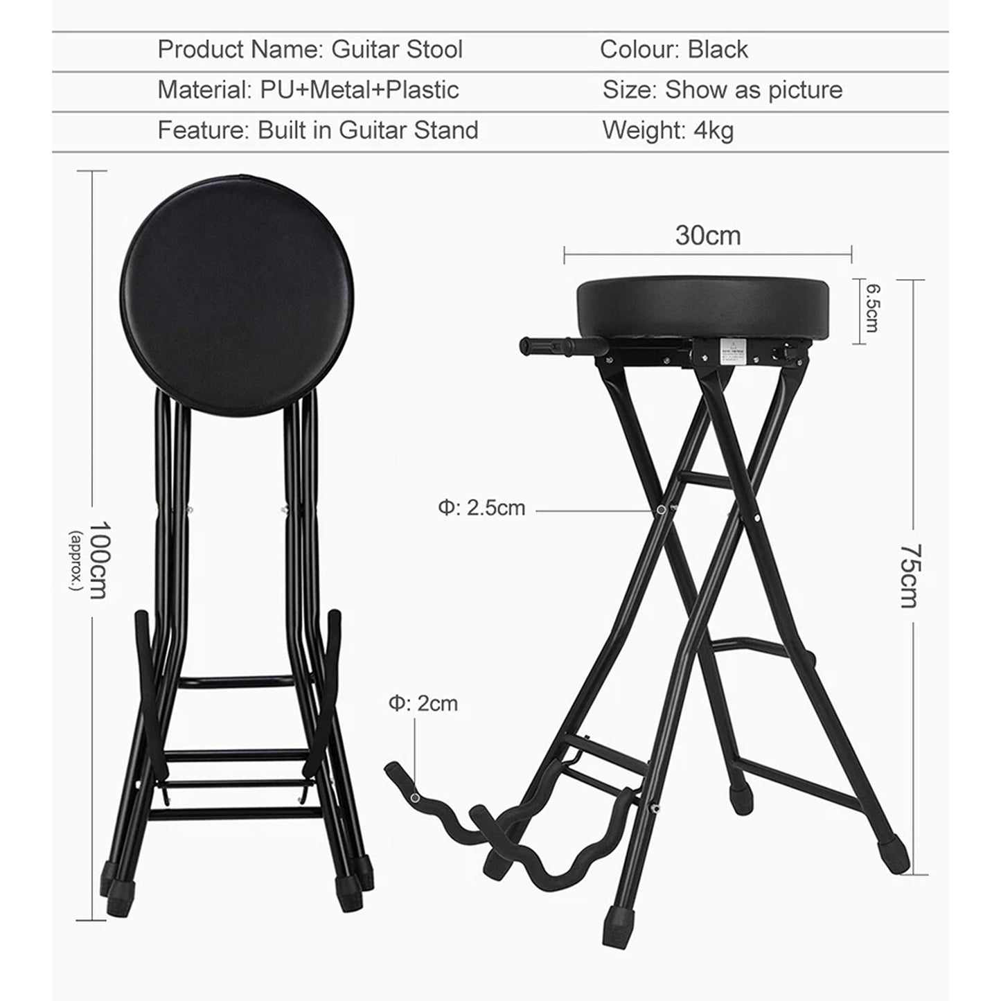 Adjustable Guitar Stool with Built In Guitar Stand
