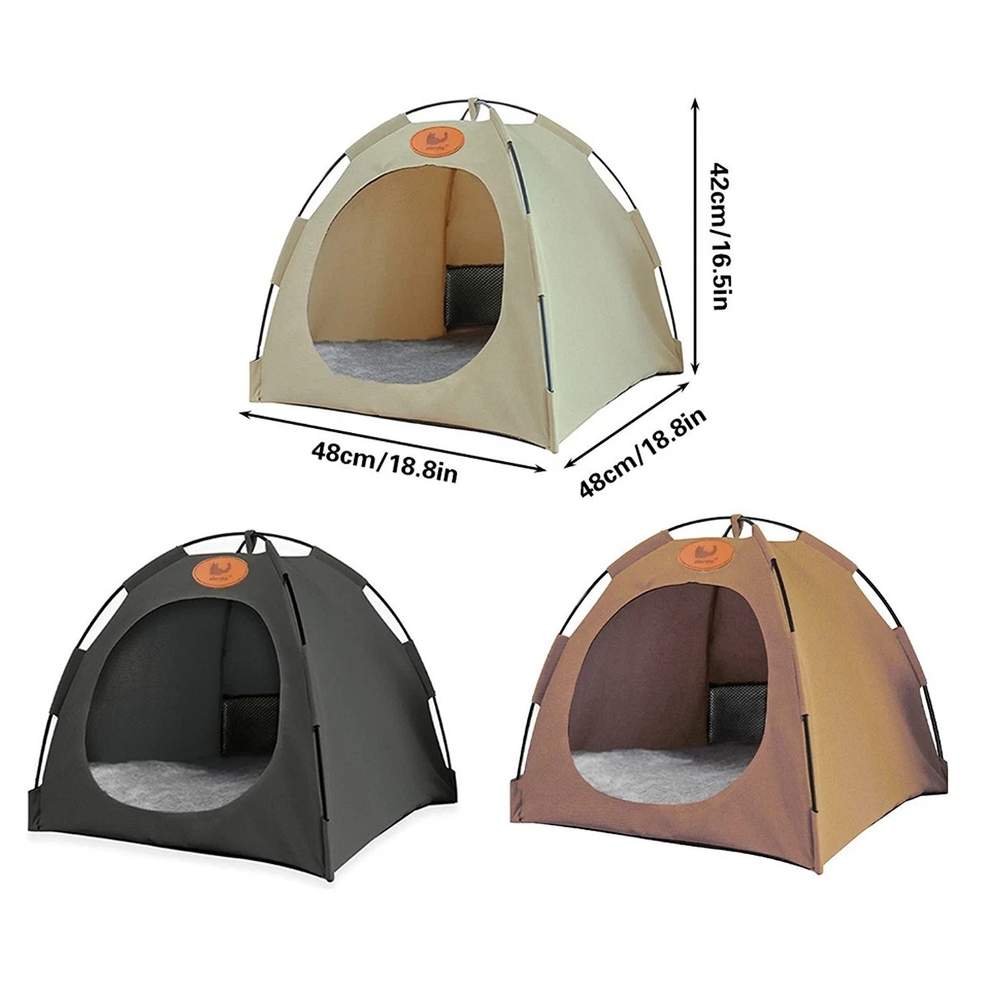 Beige Folding Pet Tent House Warm Bed for Cats and Puppies