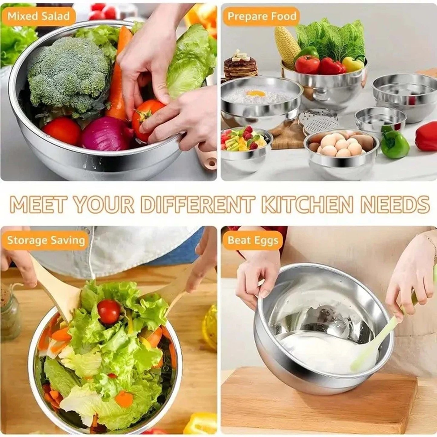 5 Piece Stainless Steel Kitchen Mixing Bowls with Lids