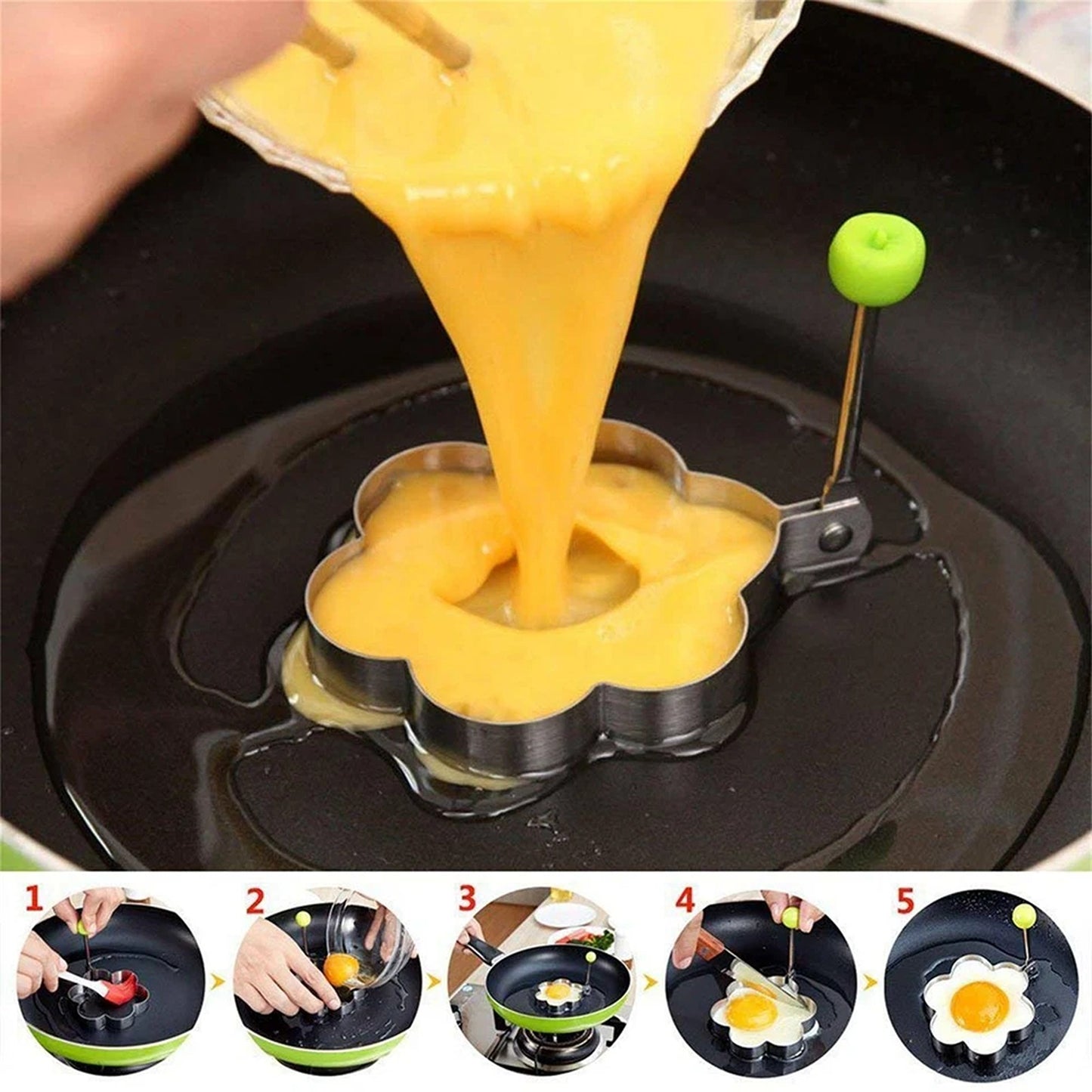 5 Piece Stainless Steel Egg Rings for Pancakes and Fried Eggs