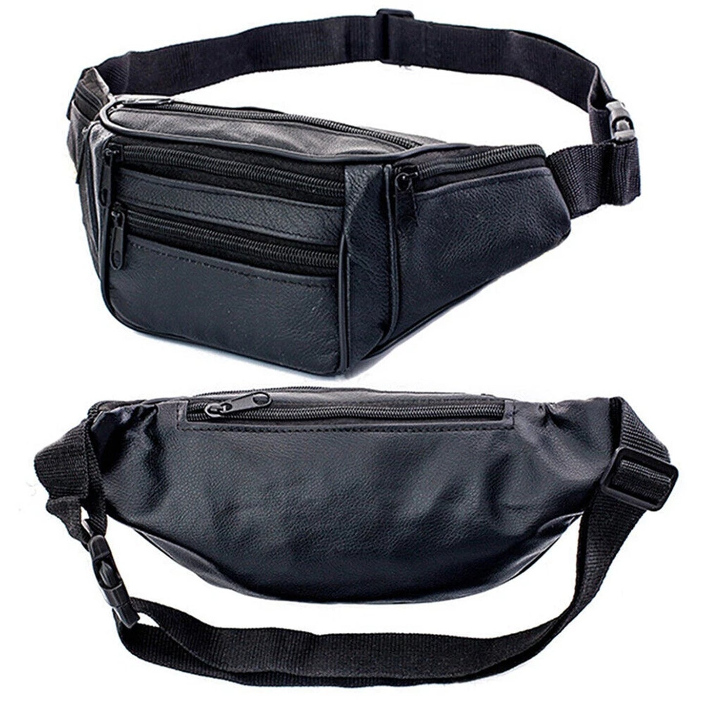 Black Genuine Leather Bum Bag Fanny Pack Travel Waist Belt Wallet